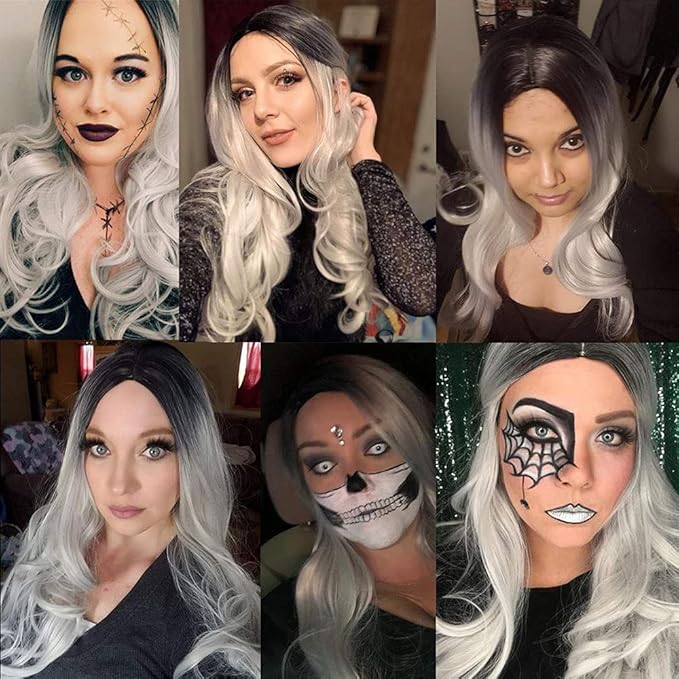 26 28 30 Inch Ombre Bundles Human Hair Grey Body Wave Bundle Brazilian Virgin Remy Hair Extensions Double Weft 2 Tone Black and Silver Body Wave Bundle Hair Weave 300g