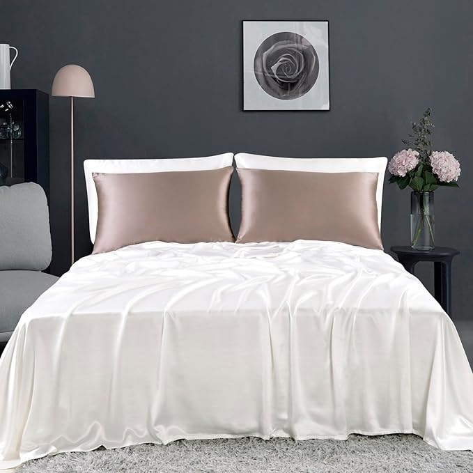 ZIMASILK 100% Pure Mulberry Silk Pillowcase for Hair and Skin Health,Soft and Smooth,Both Sides Premium Grade 6A Silk,600 Thread Count,with Hidden Zipper,1pc(Standard 20''x26'',Gray Brown)