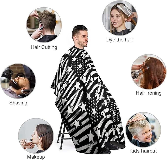Men Women Adults Black White Stripes American USA Flag Salon Haircut Capes, Lightweight Hairdressing Haircut Apron for Hairdressers, Profession Barbershop Supplies