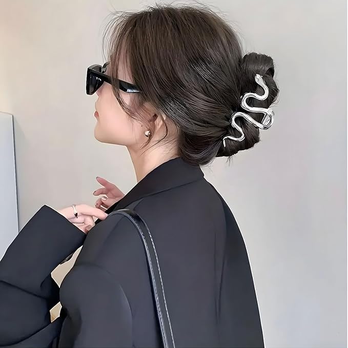 Silver Snake Elegant Metal Hair Clip, 1Pcs 4.33 Inch Claw Hair Clip for Thick Thin Hair, Strong Hold Grip Hair Jaw Clip for Women, Hair Accessories for Daily Wear and Formal Occasions