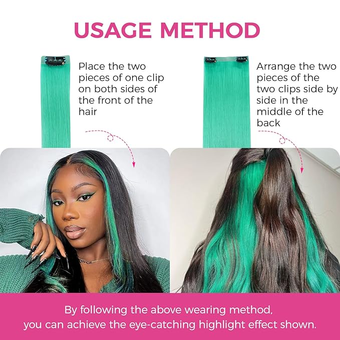 Lashey Green Hair Extensions Real Human Hair 58g 4pcs Straight Seamless Clip in Hair Extensions Human Hair for Black Girls 24 Inch Highlight Colored Clip ins