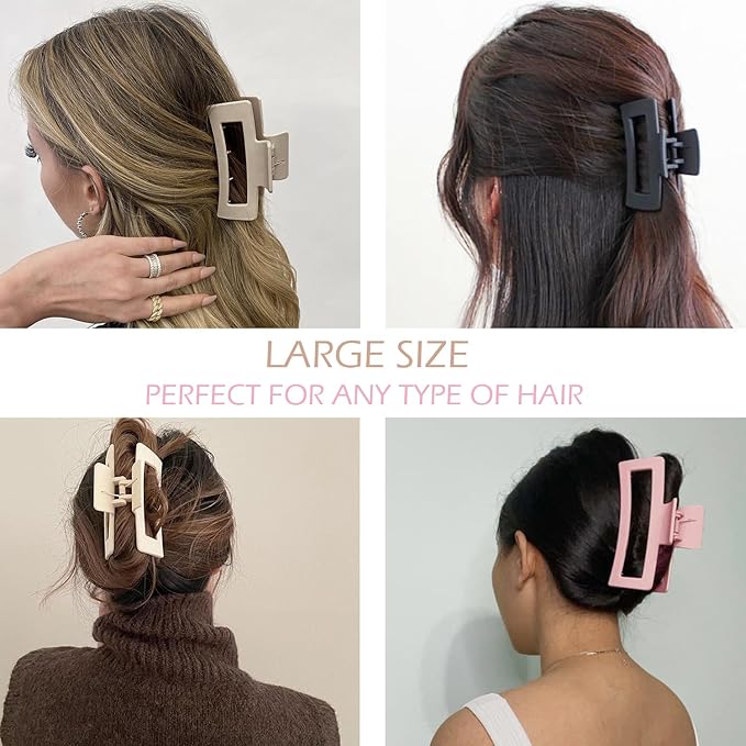 Large Hair Claw Clips, 12 Pack Flower Hair Clips for Thick Hair, Big Square Matte Strong hold for Thin Hair, 3 Styles Claw Hair Clips for Thick Hair