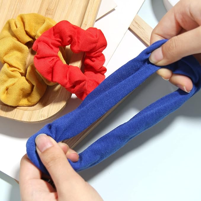 12pcs Cotton Hair Scrunchies Single Jersey Solid Color Ponytail Holders Elastic Hair Ties for Women Accessories (Royal Blue)