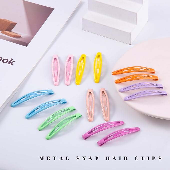 16 PCS Snap Hair Clips Metal Barrettes for Women Non Slip Barrettes for Thick and Thin Fine Hair,Bright Multicolor,2.36 x 0.43 Inches.