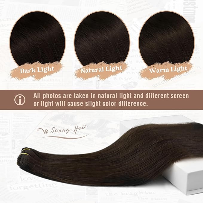 Ve Sunny Clip in Hair Extensions Real Human Hair, Clip in Human Hair Extensions, Hair Clip Extensions for Women Dark Brown Remy Hair Extensions 7pcs 14inch 100g