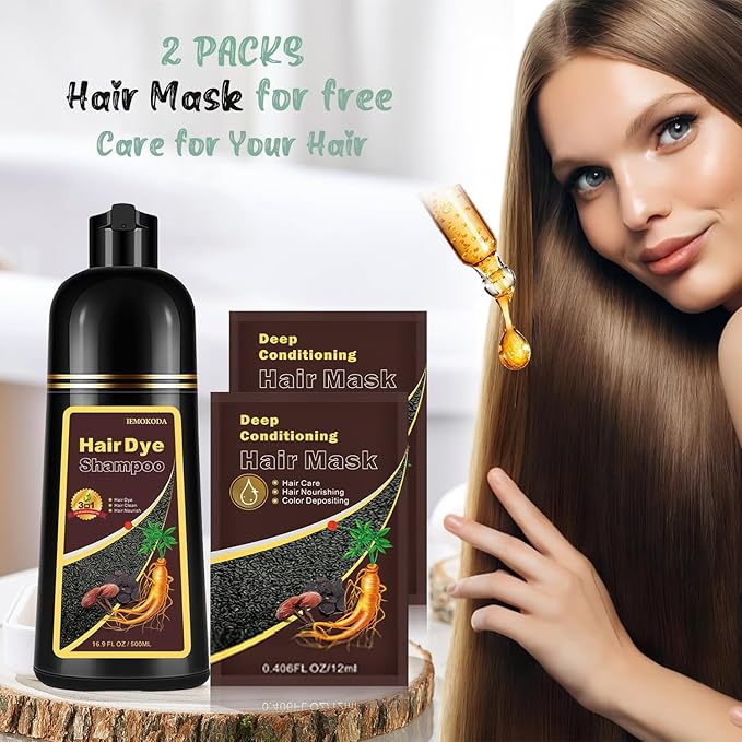 Natural Hair Color Shampoo for Gray Coverage, Instant Red Hair Dye Shampoo 3 in 1, Shampoo Hair Dye Works in Minutes, Red Hair Shampoo, Shampoo Para Canas for Women and Men