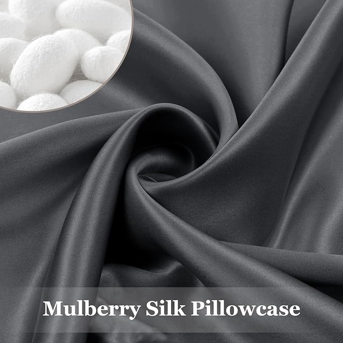 Adubor Silk Pillowcase Silk Pillow Case 2 Pack for Hair and Skin with Hidden Zipper, Both Sides 23 Momme Silk Pillow Case (Space Grey, King: 20''X36'')