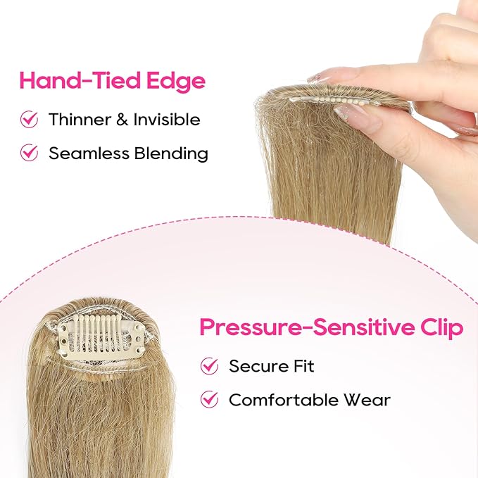 REECHO Bangs Hair Clip in Bangs, 2 PCS Face-Framing Classic Curtain Bangs Fringe Fake Bangs Hairpieces for Women Daily Wear - Golden Blonde with Blonde Highlights