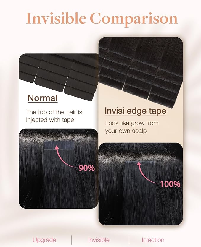 GOO GOO Invisi Edge Tape in Hair Extensions Human Hair, 2 Dark Brown, 10pcs 24inch 30g, Virgin Remy Hair, Seamless Injected Tape, Natural Look