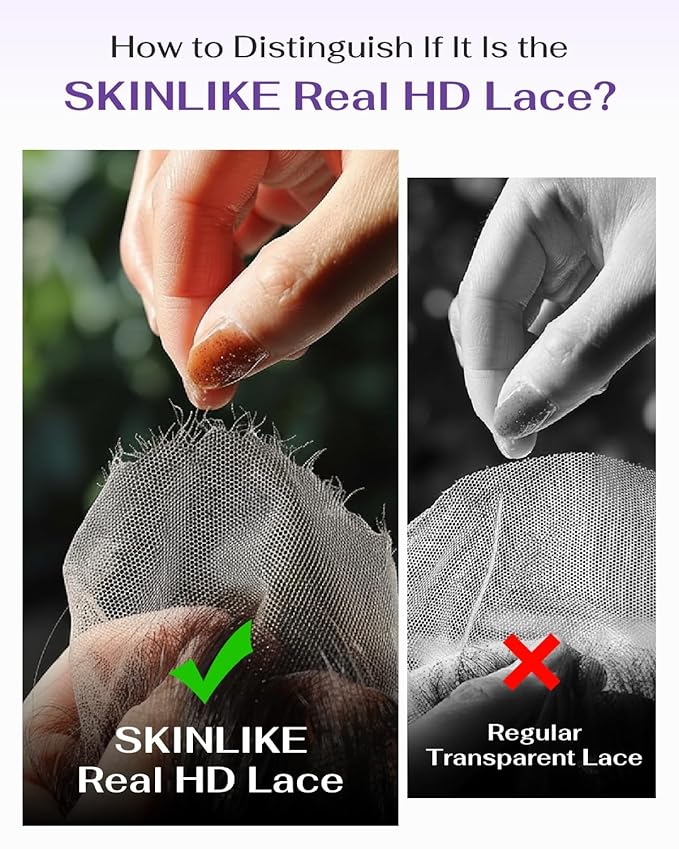SKINLIKE Real HD Lace Wig 13x6 Full Frontal HD Lace Front Wigs Human Hair Pre Plucked Bleached Knots 180% Density 0.10mm Ultra-thin Invisible Lace Straight Human Hair Wigs For Women 24 Inch