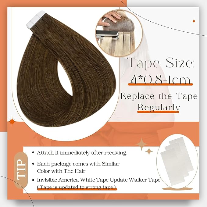 Full Shine Tape in Hair Extensions Color 4 Medium Brown Seamless Skin Weft Tape ins 30Gram 10Inch Invisible Straight Remy Human Hair Natural Human Hair Extensions Tape ins 20Pcs for Wedding