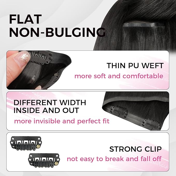 Lashey Seamless Clip in Hair Extensions Human Hair 130g 7pcs Body Wave Thick Remy Human Hair Extensions 24 Inch Natural Black Clip ins with Full End