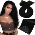 Moresoo Jet Black Human Hair Clip in Extensions Seamless Pu Skin Real Hair Extensions Clip in Human Hair Black Invisible for Women Thick And Long 150g/7pcs 22inch