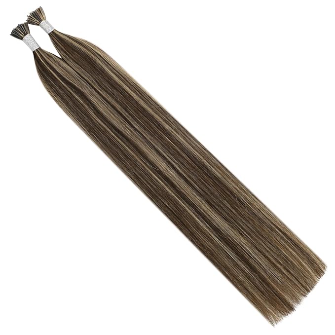 YoungSee Itip Hair Extensions Real Human Hair Brown I Tips Hair Extensions for Women Highlight Dark Brown and Blonde Tip Hair Extension Real Human Hair Long 24In 50g 50s