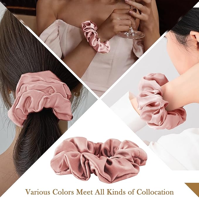 100% Mulberry Silk Hair Scrunchie, Red - 1 Count, No Frizz Damage for Sleep and Women
