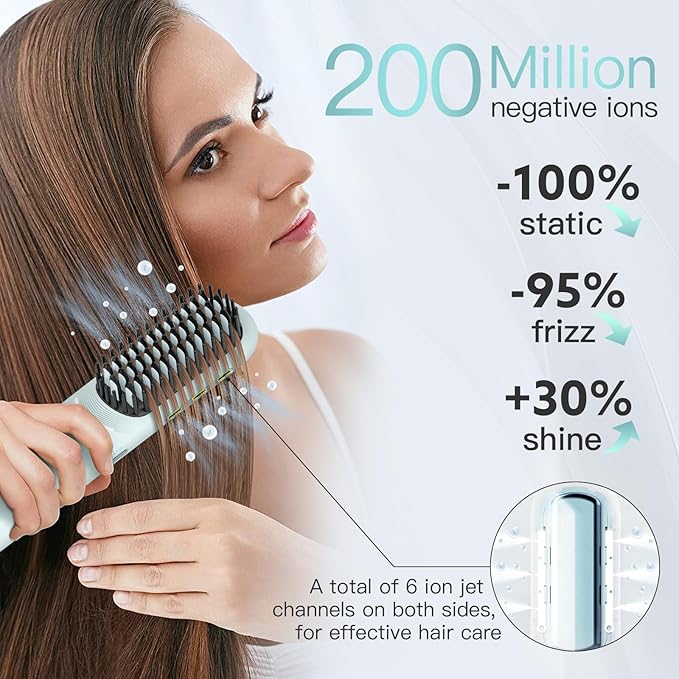 Cordless Hair Straightener Brush - Webeauty Portable On-The-Go Straightener for Women | USB Rechargeable, Fast Heating, 200M Negative Ions, 6400mAh, Perfect for Daily Commute & Short Trips (Ice Blue)