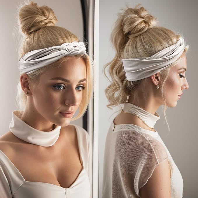 Vercret Headbands for Women Sailor Knot Headband Black Double Wide Elastic Adjustable Braided Hair Bands Non Slip for Girls Boho Stretchy Turban Headwrap Yoga Workout,Solid Color, 3Pcs