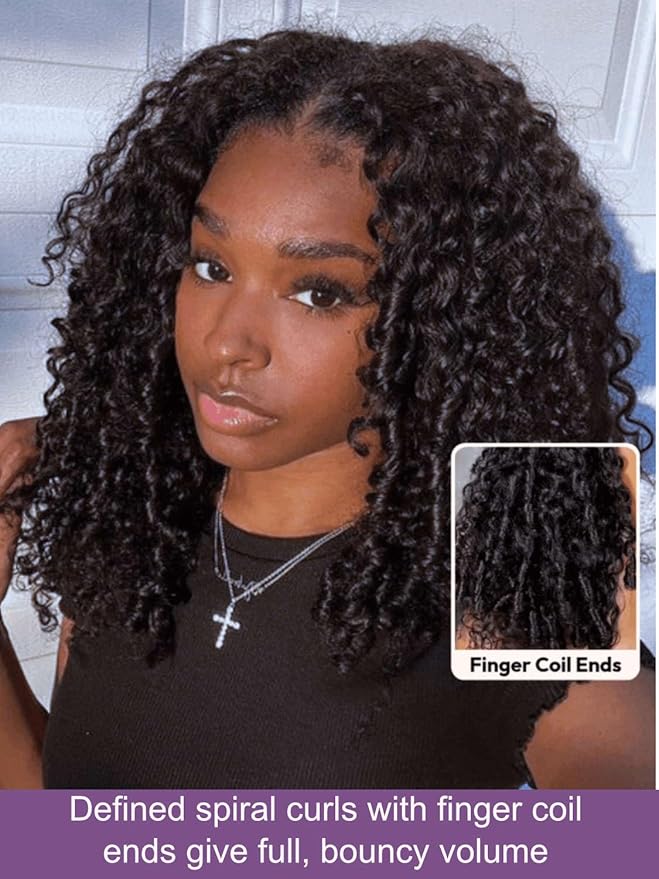 YIROO Burmese Bye Bye Knots Curly Wig Human Hair with Finger Coil Ends,Glueless Wig Human Hair Pre Plucked Pre Cut 7x5 Lace Front Wig Pre Bleached Wear and Go Beginner Friendly 150% Density 22Inch