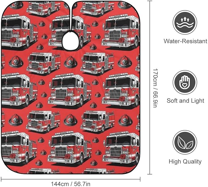 Full Coverage Hair Cutting Cape, Hairdressing Apron Cute Red Fire Trucks Print Hair Cutting Gown for Makeup Artist Beautician