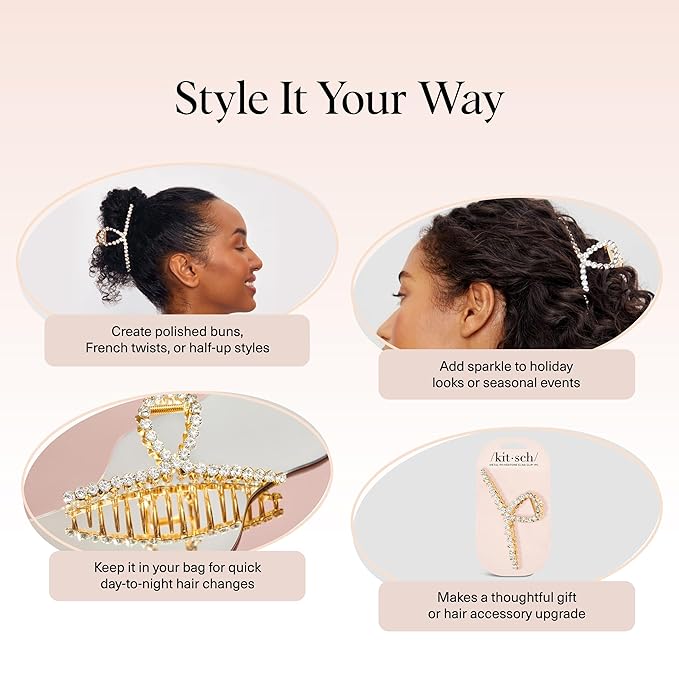 Kitsch Gold Loop-Shaped Hair Clip for Women with Rhinestones - Durable Metal, Strong Hold, & Elegant | Gold Hair Accessories | Ideal Gifts for Women - 1pc