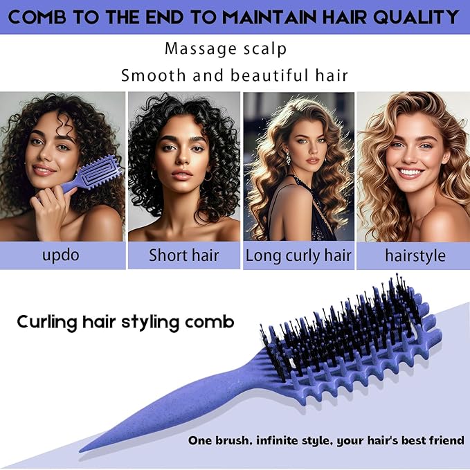 Curly Hair Brush Candybrush Curl Defining Brush for Detangling Shaping and Defining Curls for Women, Men, Wet & Dry Hair (Purple Pink)