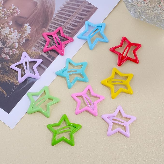 Star Hair Clips Multiple Colors Snap Hair Barrettes Non Slip Star Hair Accessories Metal Hair Clips for Girls Women -15 PCS 1.18"