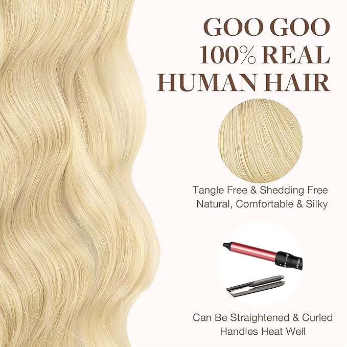 GOO GOO Tape in Hair Extensions Human Hair, R7/60F Rooted Ash Blonde with Frosted Highlights, 16inch 50g 20pcs, Skin Weft Seamless Invisible, Silky Straight with Thick Ends, Remy Human Hair