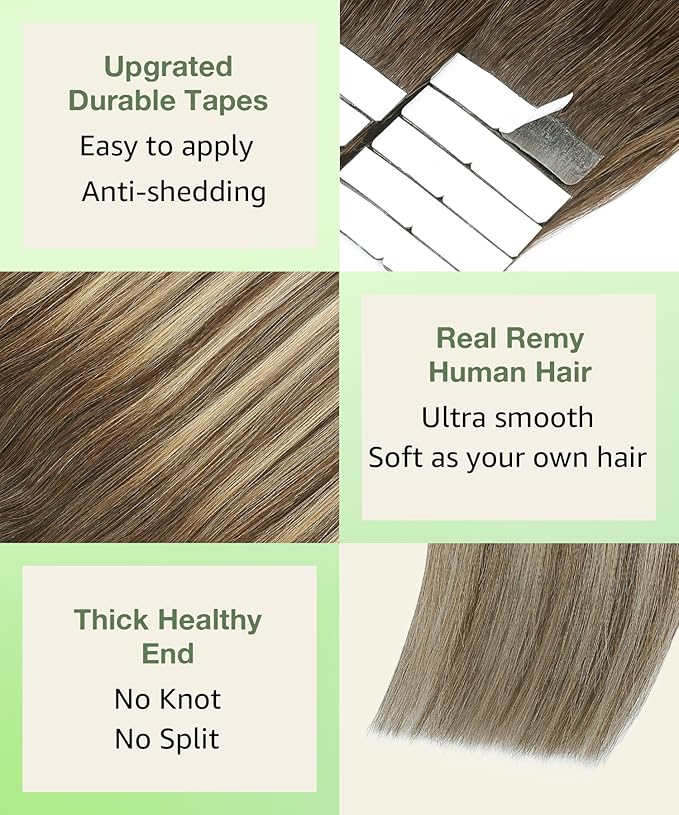 SURNEL Tape in Hair Extensions Balayage Chocolate Brown to Caramel Blonde Tape in Extensions Human Hair 16 inch 20pcs 50g(#4/27/4-16)
