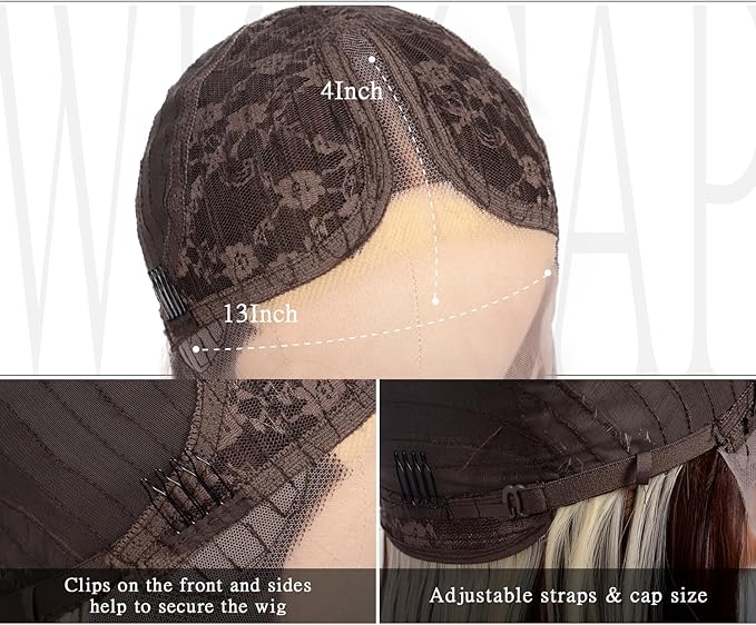 Brown Mix Blonde Long Straight Layered Wig 26 Inches Long Straight Wigs for Women Synthetic Lace Front Wig Middle Part Synthetic Wigs for Daily Cosplay Party Use(#Brown Mix Blonde, 26 Inch)