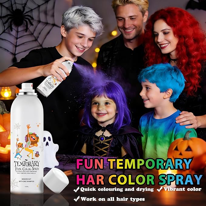 Red Temporary Hair Color Spray for Kids, Silver Instant Colored Hair Dye Alternative for Boys Girls Teens Men Women, Quick Styling for Party Christmas Halloween, Disposable Washable, 150ml