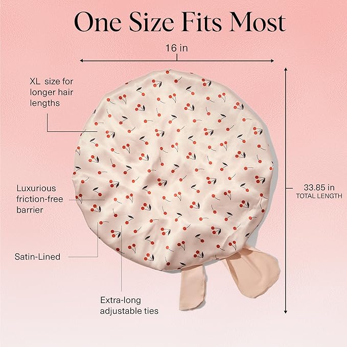 Kitsch XL Satin Bonnet for Sleeping - Softer Than Silk Bonnet For Sleeping Women - Secure Fit, Adjustable, Night Cap For Curly & Textured Hair - Prevents Breakage, Tangles & Thinning - Cherry Print