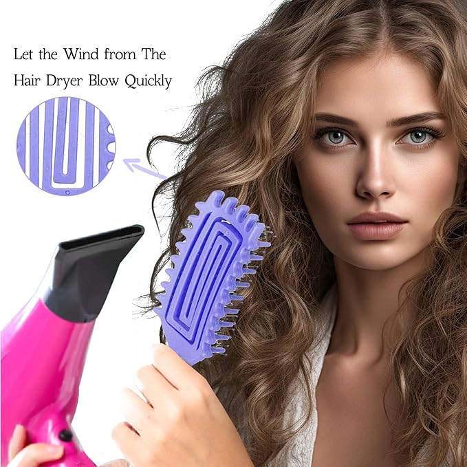 Curl Defining Brush for Curly Hair, Flexi Vented Brush for Faster Drying Hair, Detangling and Shaping to Reduce Pulling (Purple)