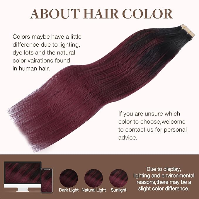 GOO GOO Tape in Hair Extensions Human Hair, 1/99 Balayage Jet Black to Red, 12inch 80g 40pcs, Skin Weft Seamless Invisible, Silky Straight with Thick Ends, Remy Human Hair