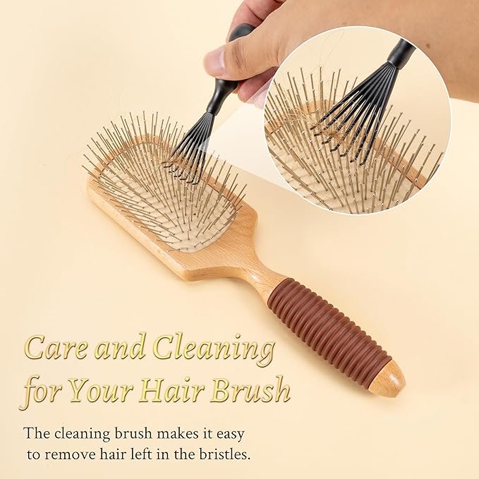 BFWood Paddle Hair Brush with Steel Bristles, Metal hair brush, Help Hair Growth and Massaging Scalp, Anti-frizz Metal Detangling Brush Styling Hairbrush