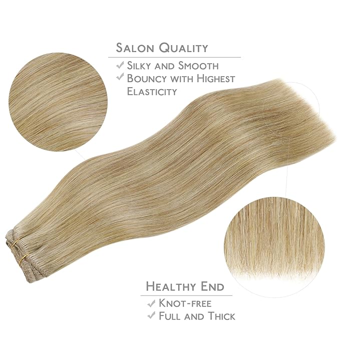 WENNALIFE Clip in Hair Extensions Real Human Hair, 18 Inch 120g 7pcs Dimensional Dirty Blonde Remy Hair Double Weft Straight Natural Extensiones De Cabello Humano Con Clip Ins