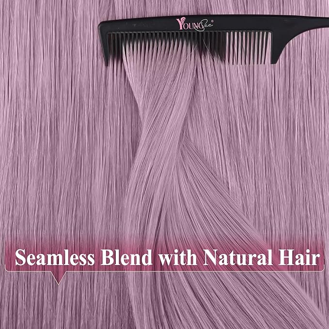 YoungSee Tape Hair Extensions Light Purple Long Hair Extensions Tape in 22 Inch Invisible Tape in Hair Extensions Human Hair Purple for Experimenting colors