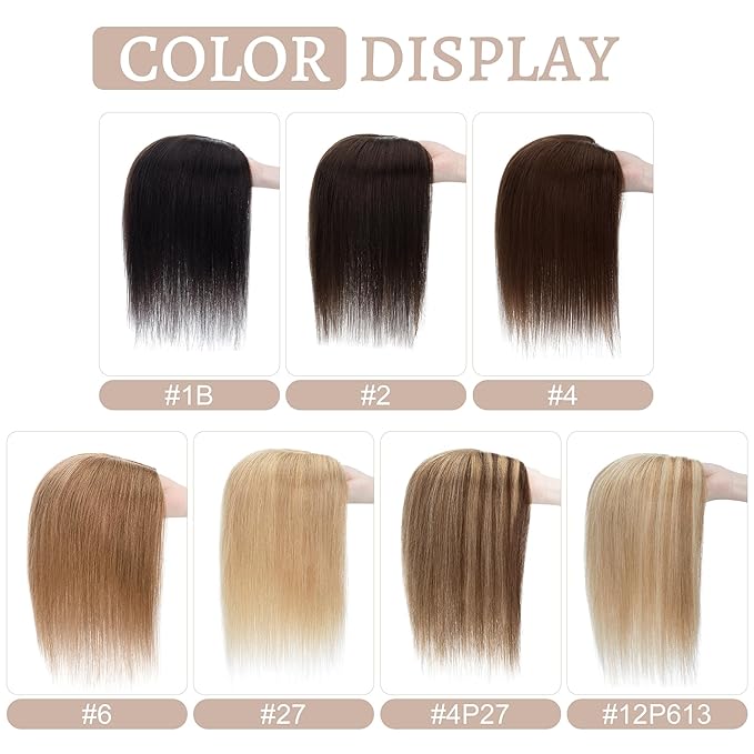 Hair Toppers for Women Real Human Hair No Bangs, 13 * 15 cm Larger Silk Base 150% Density Clip In Topper Hairpieces, Wiglet Top Pieces Add Volume -14 Inch 02 Dark Brown
