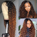 Ombre Brown Lace Front Wigs Human Hair Pre Plucked Curly Wave Brazilian Virgin Hair 13X4 HD Transparent Lace Frontal Wigs with Baby Hair 180% Density 22 Inch