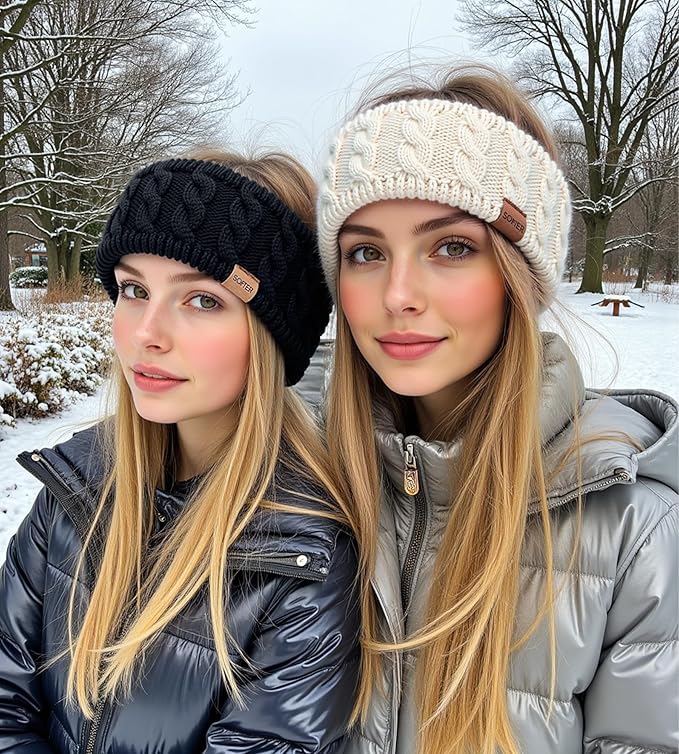 Sofier Winter Headbands for Women 3 Packs Knit Ear Warmers Soft Fuzzy Fleece Lined Cold Weather Ear Muffs Christmas Stocking Stuffers Gifts