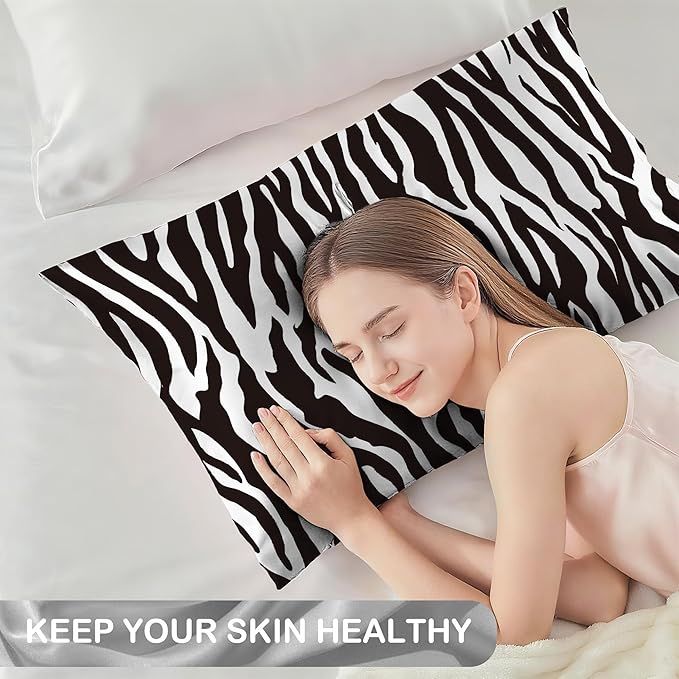 Zebra Black and White Satin Pillow Case Queen Size,Soft Pillowcases for Hair and Skin Similar to Silk,Pillowcases with Hidden Zipper Bedding Accessories,20X30 Inches,1 Pack