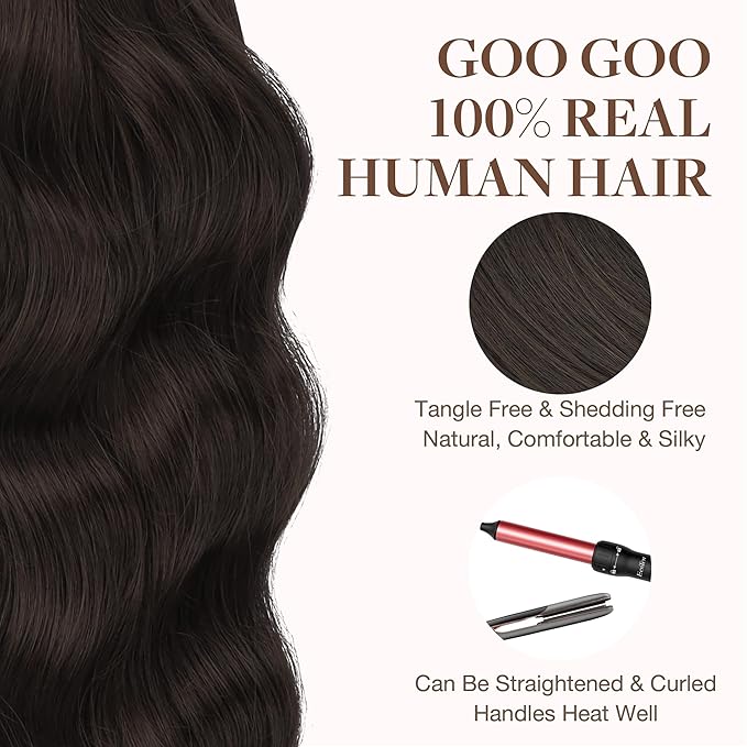 GOO GOO Tape in Hair Extensions Human Hair, 2A Light Brown, 24inch 100g 40pcs, Skin Weft Seamless Invisible, Silky Straight with Thick Ends, Remy Human Hair