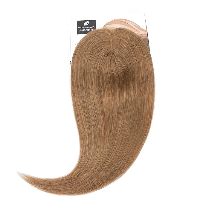 Rich Choices Hair Toppers for Women Real Human Hair 100% Human Remy Toppers NO Bangs for Women with Thinning on Top Clip in Hairpiece 4"x4.7"Lace Base 12 Inch #6 Light Brown