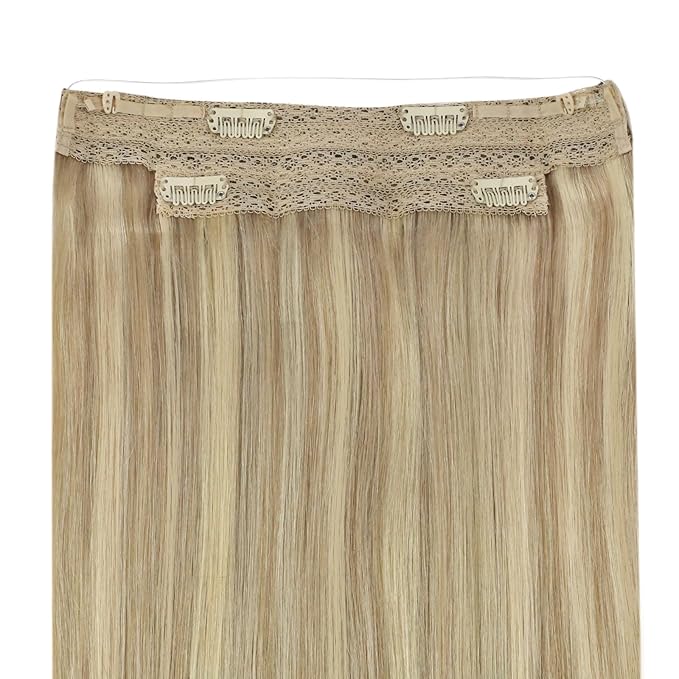YoungSee 130G Wire Hair Extensions Human Hair Blonde Highlight Human Hair Wire Extensions Golden Blonde Headband Hair Extensions Mix Light Blonde Long Straight Hair 22Inch
