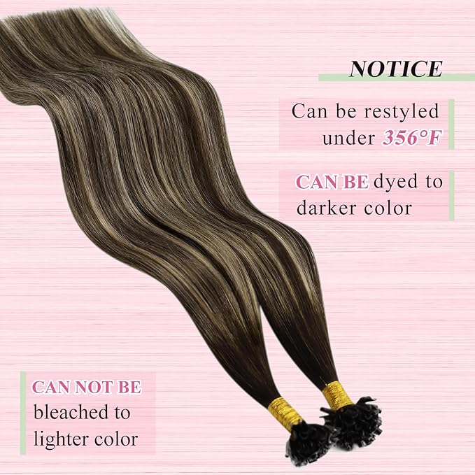 YoungSee U Tip Hair Extensions Human Hair Ombre Dark Brown Mixed Ash Blonde U Tip Real Hair Extensions Ombre Hot Fusion 16In 1G/S 50G