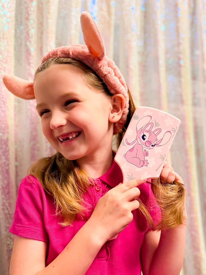 LUV HER Kids Disney Hair Brush & Spa Headband Set for Girls - Features Angel from Lilo and Stitch - Fun Grooming Kit for Detangling Styling - Soft & Stretchy One Size, Ages 3+