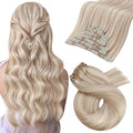 Moresoo Clip in Hair Extensions Blonde Highlights Ash Blonde with Bleach Blond Human Hair Clip in Extensions Straight Double Weft 120g/7pcs 20 inch