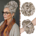 FESHFEN Messy Bun Hair Piece - Large Elastic Wavy Curly Hair Bun Scrunchies Ponytail Extensions Synthetic Chignon Hairpieces for Women, Silver Blonde 1.94oz