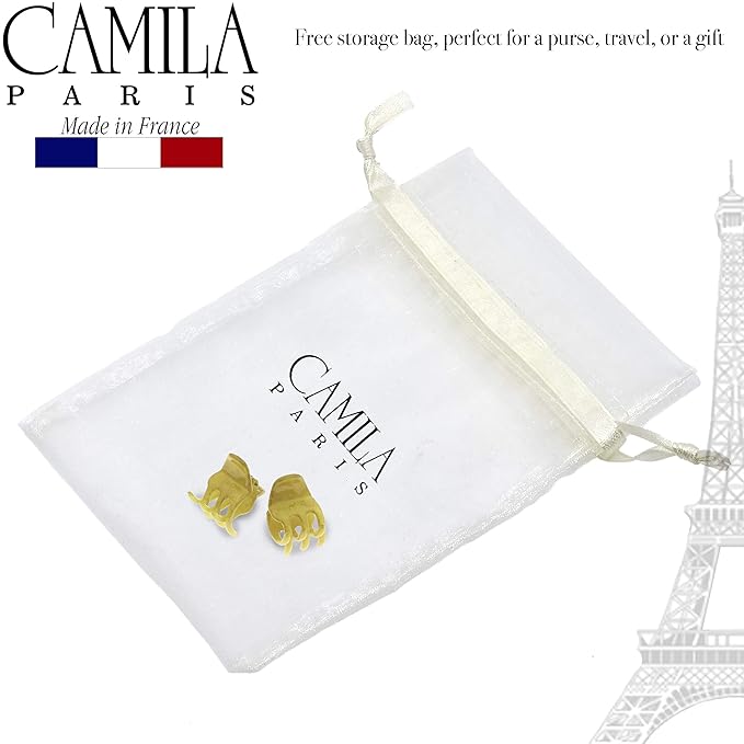 Camila Paris CP2926 French Hair Clip for Women, Small Set of 2 Green Gold Girls Hair Claw Clips Jaw. Fashion Durable Styling Hair Accessories for Women, Strong Hold No Slip Grip, Made in France
