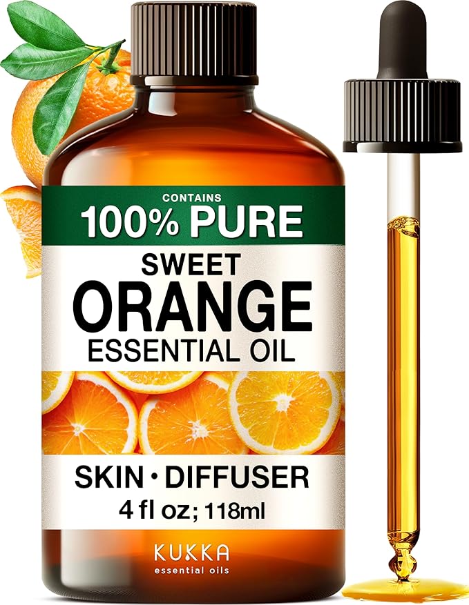 KUKKA Orange Essential Oils - 4 Fl Oz - for Hair, Skin, Diffuser, Aromatherapy & DIY Soap Making Scent