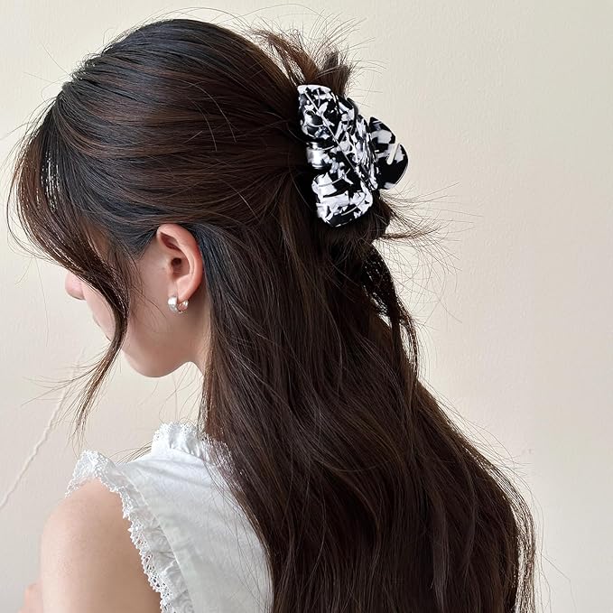 Black&White Leaf Hair Claw Clip 3.5 Inch Strong Grip Hair Clip French Design Women Girls Hair Styling Accessories for Thick Thin Hair
